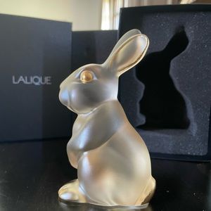 $650|NWB Lalique Frosted Crystal Toulouse Clear Gold Rabbit Sculpture Handcraft